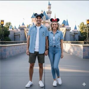 Disney Parks x Junk Food Pinocchio Jiminy Cricket Men’s Chambray Camp Shirt M